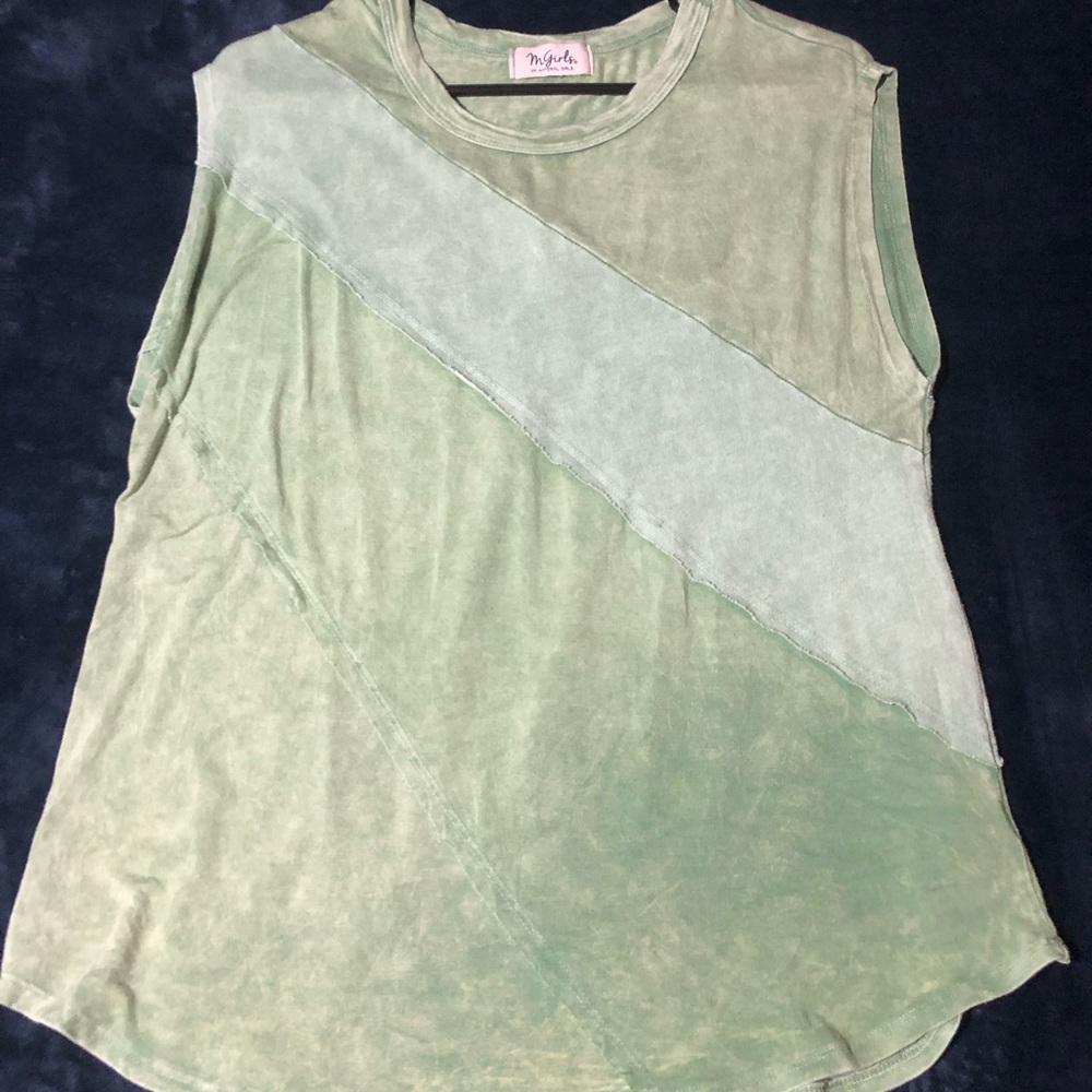 Material Girl Green Acid Wash Diagonal Seam Tunic Tank Top | Medium